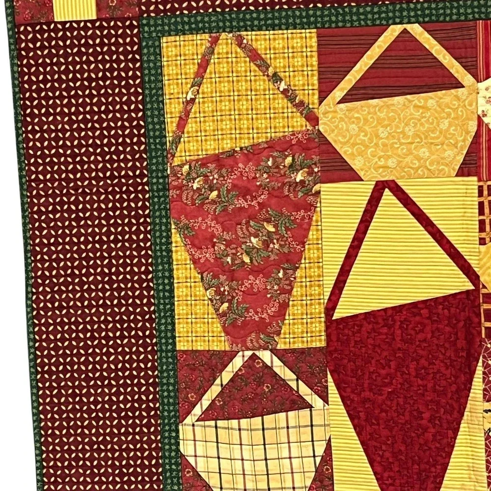 Handmade‎ Patchwork Quilt 42x56 Primitive Country Throw Burgundy Gold